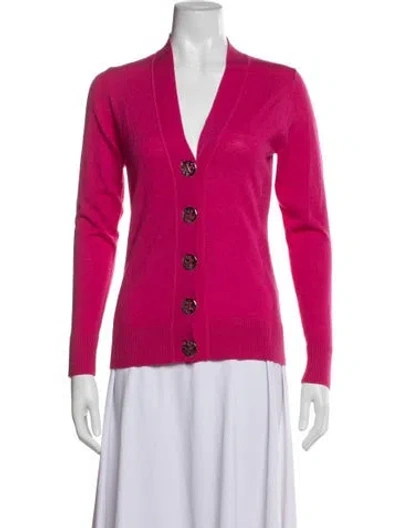 Pre-owned Tory Burch Wool V-neck Sweater In Pink