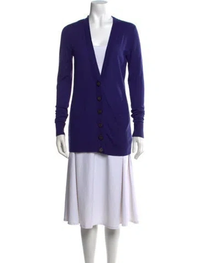 Pre-owned Tory Burch Wool V-neck Sweater In Purple