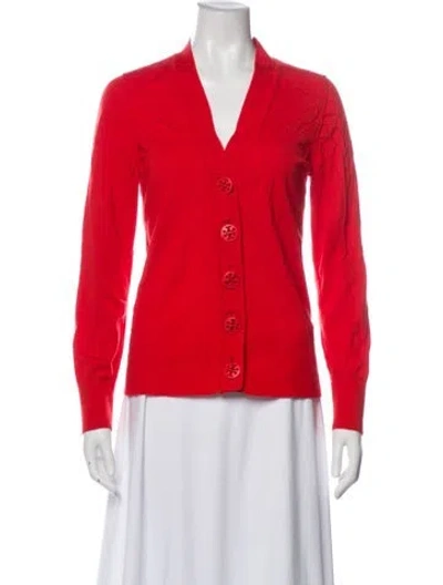 Pre-owned Tory Burch Wool V-neck Sweater In Red
