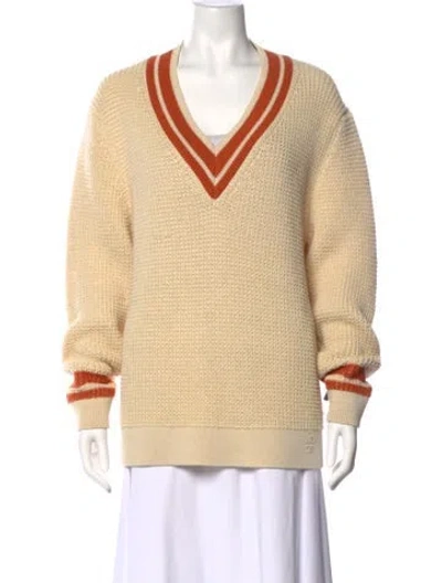 Pre-owned Tory Burch Wool V-neck Sweater In White