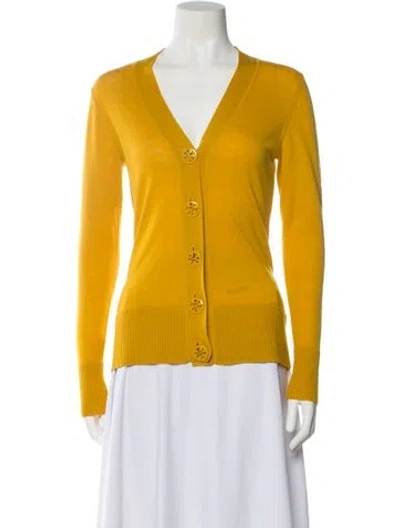 Pre-owned Tory Burch Wool V-neck Sweater In Yellow