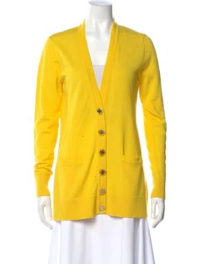 Pre-owned Tory Burch Wool V-neck Sweater In Yellow