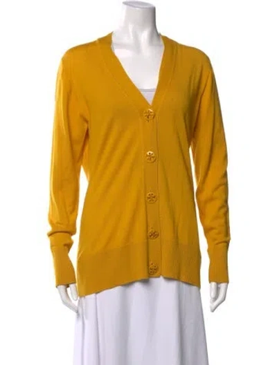 Pre-owned Tory Burch Wool V-neck Sweater In Yellow