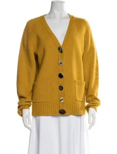 Pre-owned Tory Burch Wool V-neck Sweater In Yellow