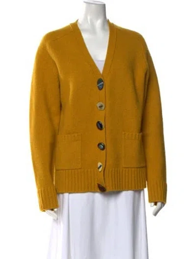 Pre-owned Tory Burch Wool V-neck Sweater In Yellow