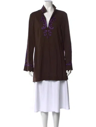 Pre-owned Tory Burch Wool V-neck Tunic In Brown