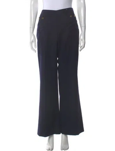 Pre-owned Tory Burch Wool Wide Leg Pants In Blue