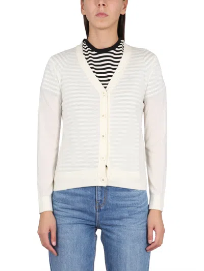 Tory Burch Wool-silk V-neck Cardigan In White