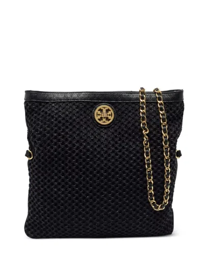 Pre-owned Tory Burch Woven Chain-strap Shoulder Bag In Black