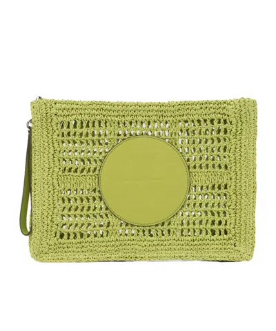 Tory Burch Woven Circle-panel Wristlet Bag In Green