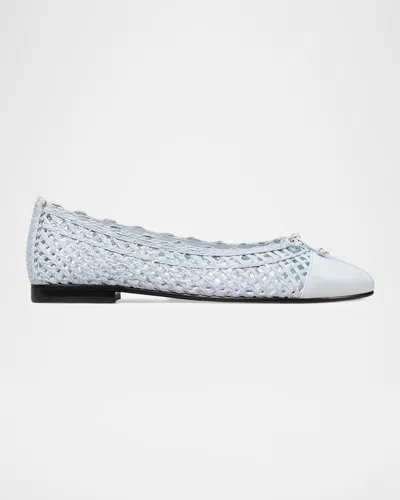 Tory Burch Woven Leather Cap-toe Ballerina Flats In Blue