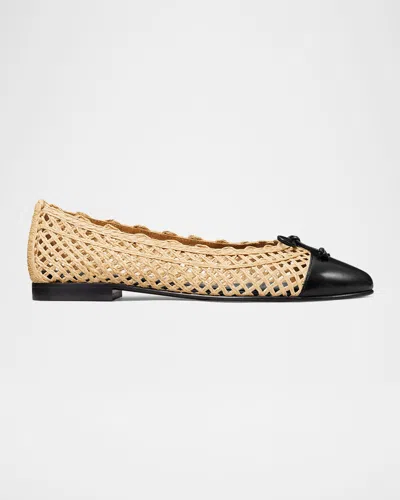 Tory Burch Woven Leather Cap-toe Ballerina Flats In Brown