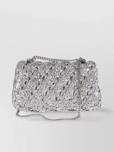 Tory Burch Woven Mini Flap Bag With Chain Strap