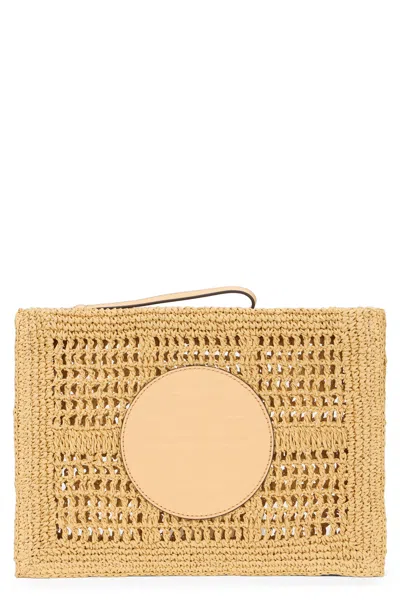 Tory Burch Woven Raffia Crochet Clutch In Beige