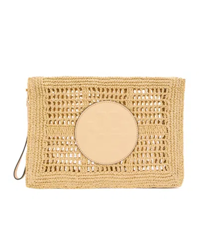 Tory Burch Woven Straw Clutch In Nude