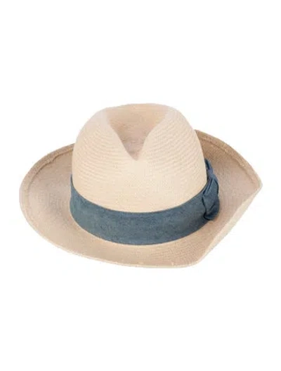 Pre-owned Tory Burch Woven Straw Sun Hat In Blue/neutrals