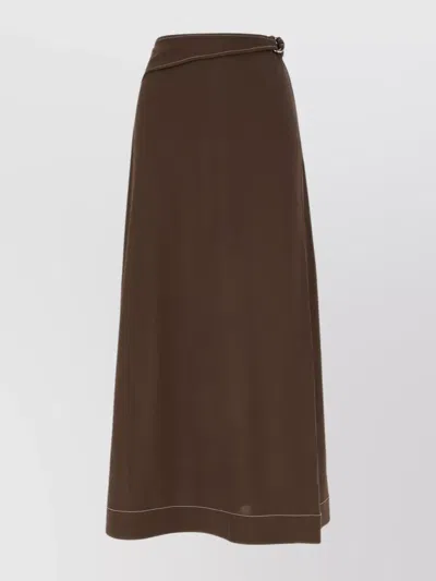 Tory Burch Wrap Design Midi Length Skirt With Contrast Stitching In Brown