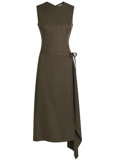 Tory Burch Wrap-front Twill Midi Dress In Green