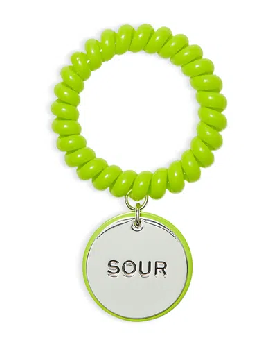 Tory Burch X Bonbon Etched Word Disc Charm Coiled Stretch Bracelet In Green