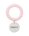 Tory Burch X Bonbon Etched Word Disc Charm Coiled Stretch Bracelet In Pink