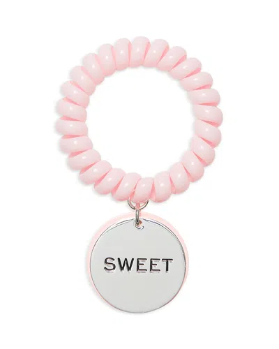 Tory Burch X Bonbon Etched Word Disc Charm Coiled Stretch Bracelet In Pink