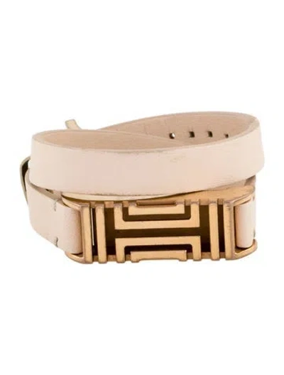 Pre-owned Tory Burch X Fitbit Leather Double Wrap Bracelet In Pink