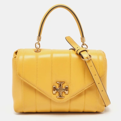 Pre-owned Tory Burch Yellow Quilted Leather Kira Top Handle Bag