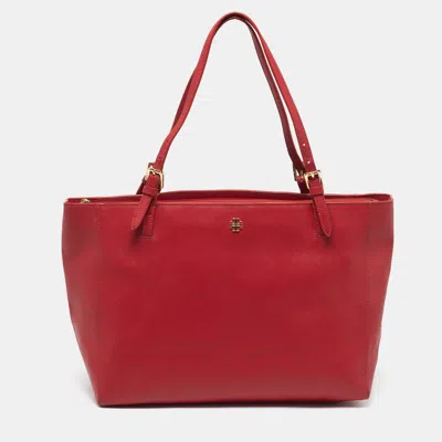 Pre-owned Tory Burch York Buckle Large Red Leather Shopper Tote