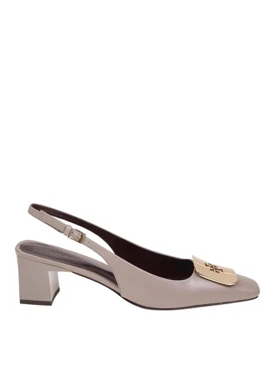 Tory Burch Leather Slingback In Grey