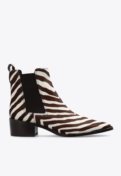 Tory Burch Zebra-print Leather Boots In Brown