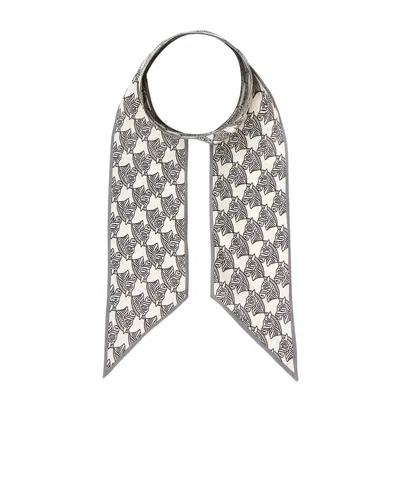 Tory Burch Zebra-print Silk Ribbon Tie In Gray