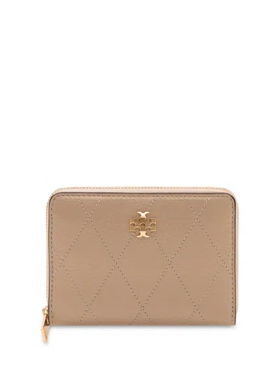 Tory Burch Zip Around Mini Wallet In Soft Cement