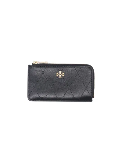 Tory Burch Zip Card Holder "charlie" In Black