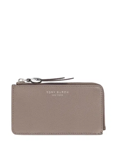 Tory Burch Zip Leather Cardholder In Gray