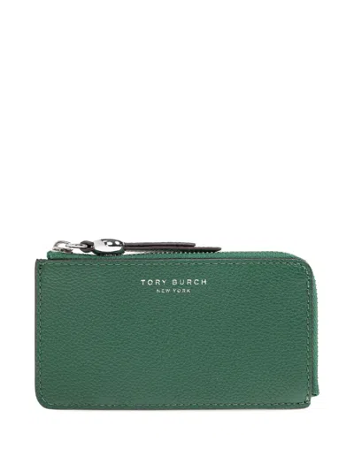 Tory Burch Zip Leather Wallet In Green