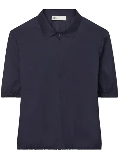 Tory Burch Zip-up Short-sleeve Shirt In Blue