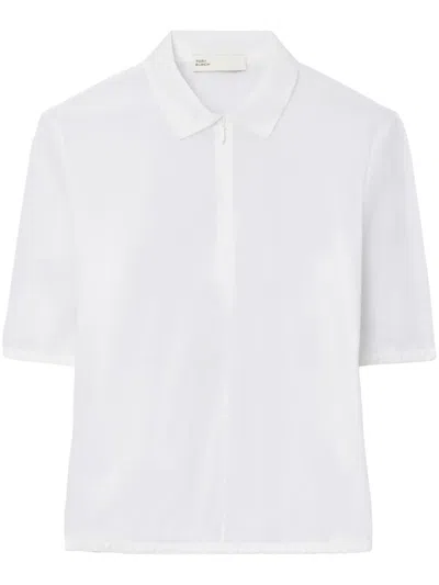 Tory Burch Zip-up Short-sleeve Shirt In White