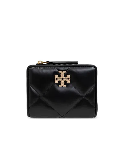 Tory Burch Kira Chevron Quilted Leather Compact Wallet In Black