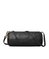 Tory Burch T Monogram Pebble Leather Cylinder Shoulder Bag In Black