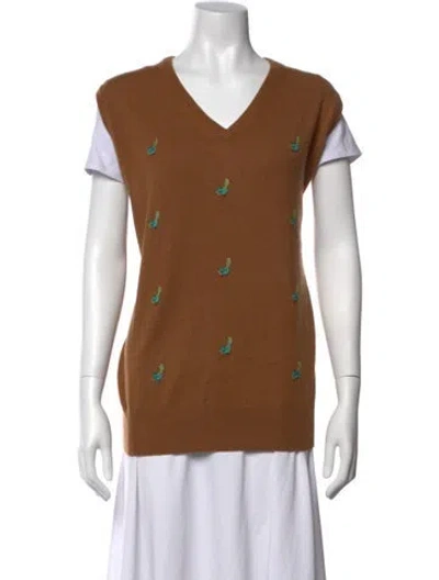 Pre-owned Tory Sport Cashmere Graphic Print Sweater In Brown