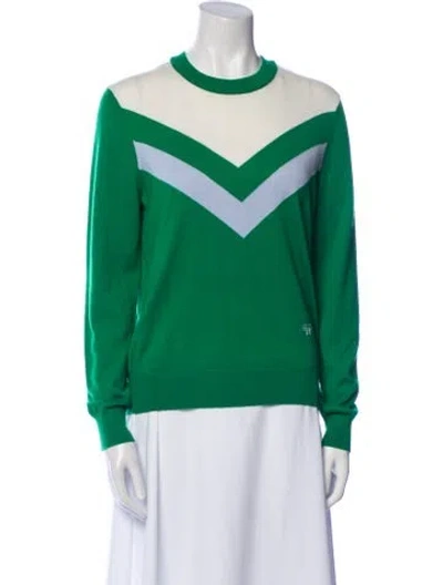 Pre-owned Tory Sport Cashmere Graphic Print Sweater In Green