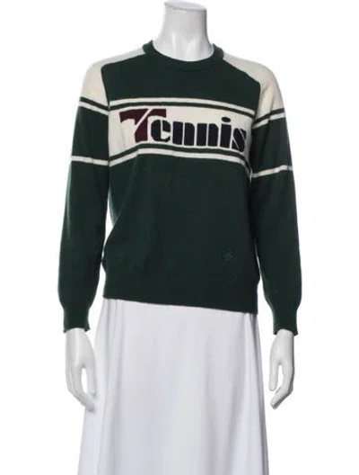 Pre-owned Tory Sport Cashmere Graphic Print Sweater In Green