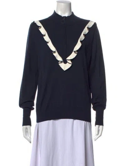 Pre-owned Tory Sport Cashmere Mock Neck Sweater In Blue