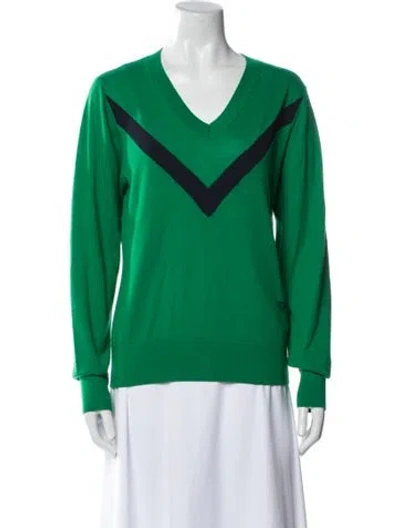 Pre-owned Tory Sport Cashmere V-neck Sweater In Green
