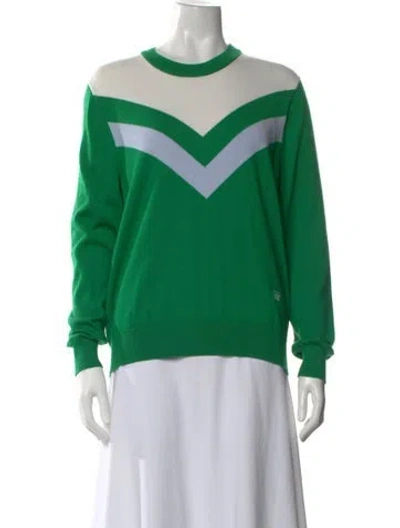 Pre-owned Tory Sport Colorblock Pattern Crew Neck Sweater In Green