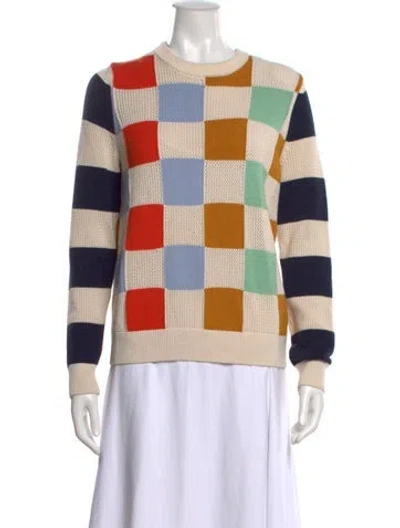 Pre-owned Tory Sport Colorblock Pattern Crew Neck Sweater In Neutral