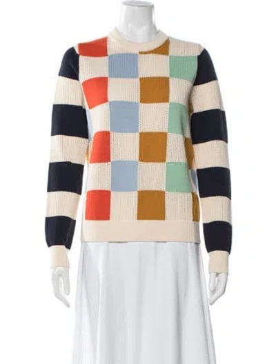 Pre-owned Tory Sport Colorblock Pattern Crew Neck Sweater In Neutral