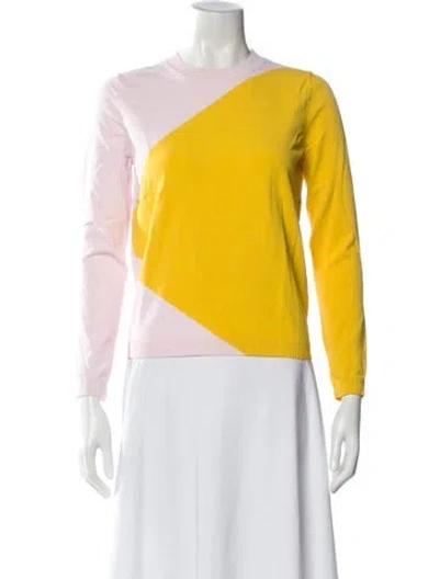 Pre-owned Tory Sport Colorblock Pattern Crew Neck Top In Yellow