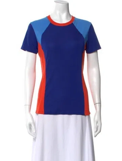 Pre-owned Tory Sport Colorblock Pattern Crew Neck T-shirt In Blue