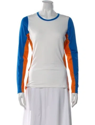 Pre-owned Tory Sport Colorblock Pattern Crew Neck T-shirt In White